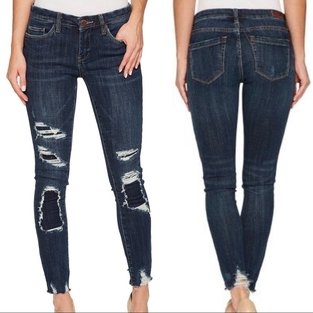 BlankNYC Distressed Patched Raw Hem Crop Jeans